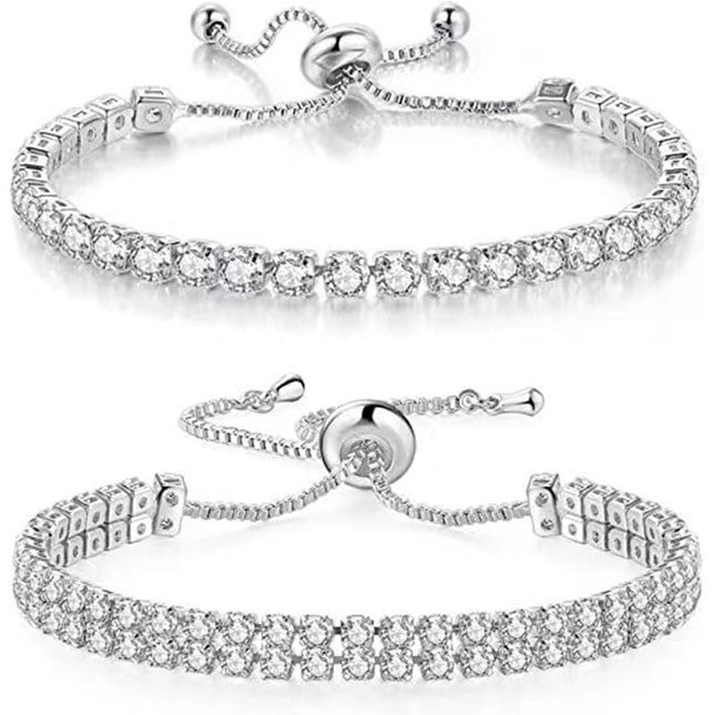 Silver High-Sparkle Cubic Zirconia Iced-Out Tennis Bracelet of Single Row & Double Row (5.7 to 11.3)