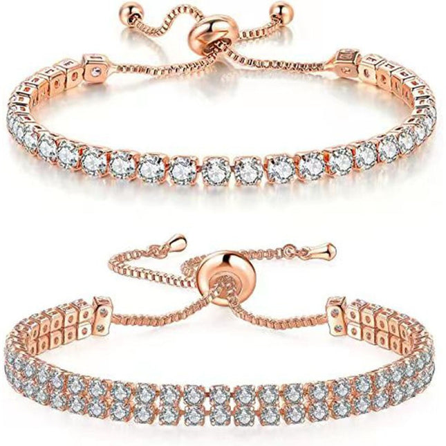 Rose Gold High-Sparkle Cubic Zirconia Iced-Out Tennis Bracelet of Single Row & Double Row (5.7 to 11.3)