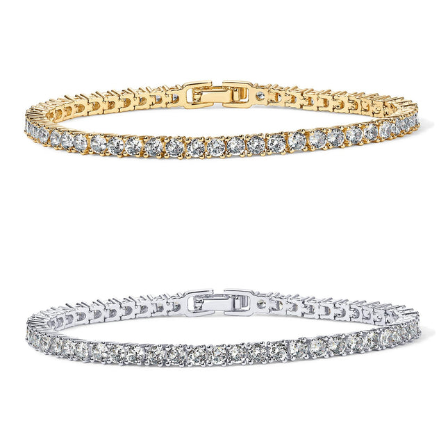2-Pack 4.0mm Iced-Out Zirconia Tennis Bracelet with Secure Clasp (Silver and Gold)