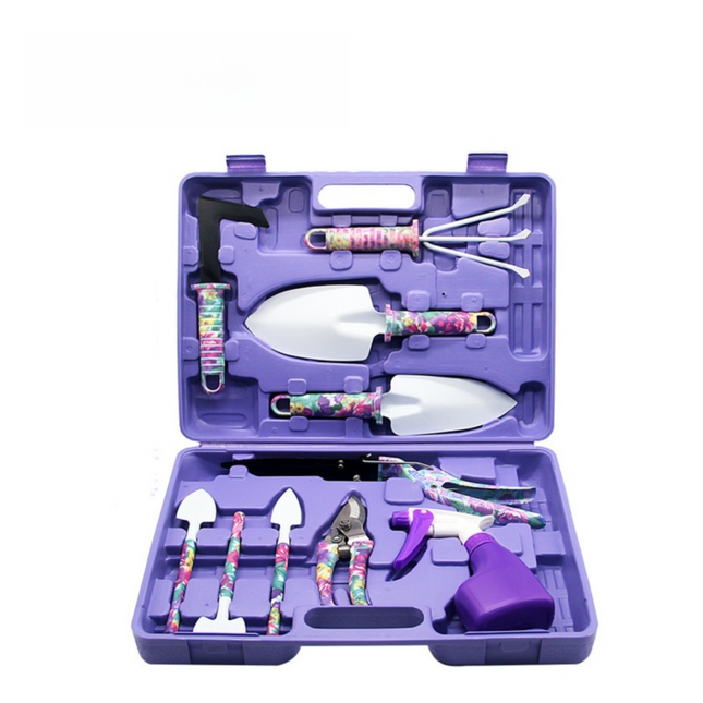 10-Piece Purple Professional Garden Tool Set with Carrying Case