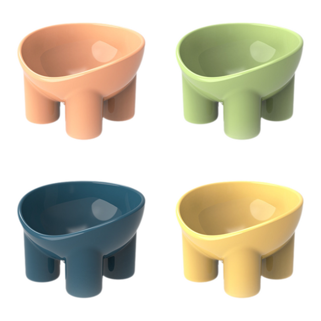 4-Pack Macaron Color Elevated Pet Bowls with Anti-Tip 4-Leg V888-ELOSUNG49268 in Blue / Green / Yellow