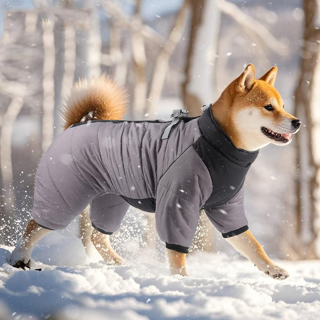 XL Size Grey Winter Waterproof Dog 4 Leg Jumpsuit for Full Body Warmth