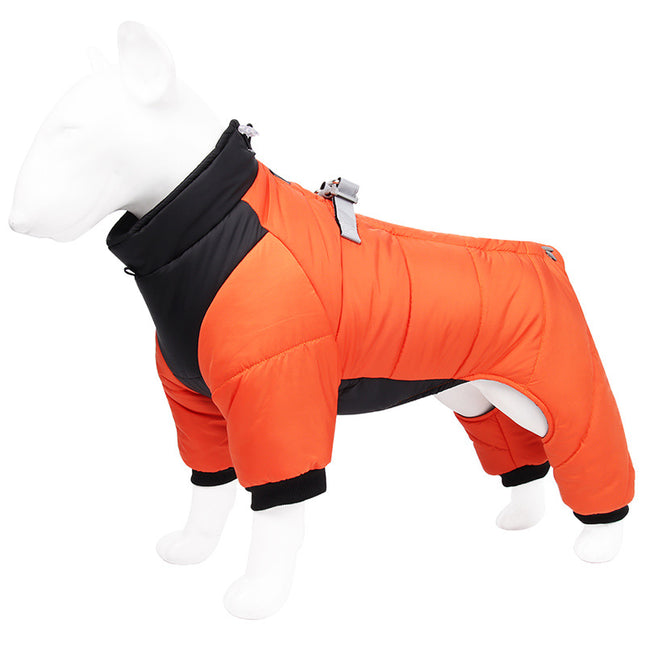 M Size Orange Winter Waterproof Dog 4 Leg Jumpsuit for Full Body Warmth