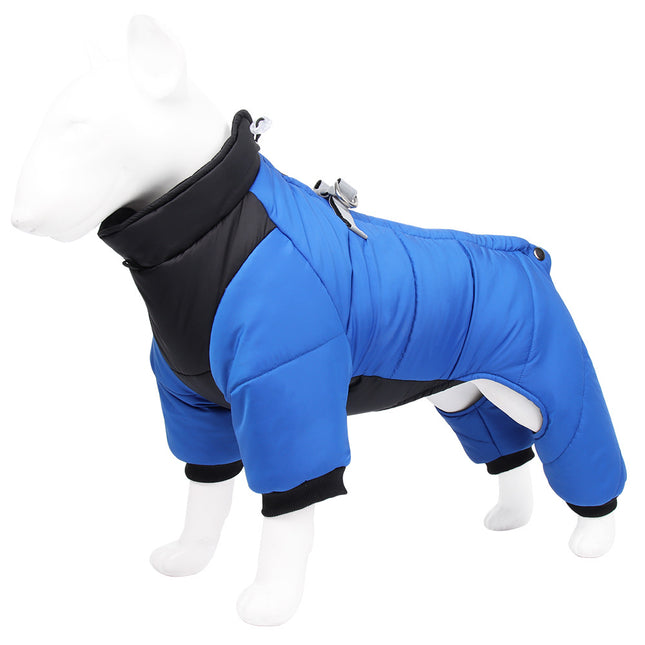 XL Size Blue Winter Waterproof Dog 4 Leg Jumpsuit for Full Body Warmth