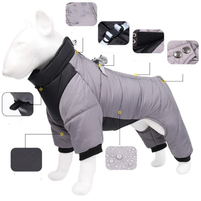 M Size Yellow Winter Waterproof Dog 4 Leg Jumpsuit for Full Body Warmth – product detail