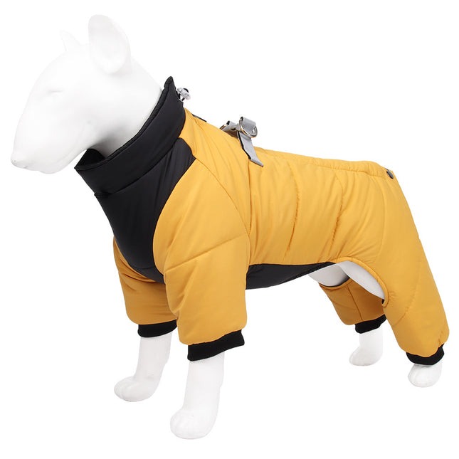 XL Size Yellow Winter Waterproof Dog 4 Leg Jumpsuit for Full Body Warmth
