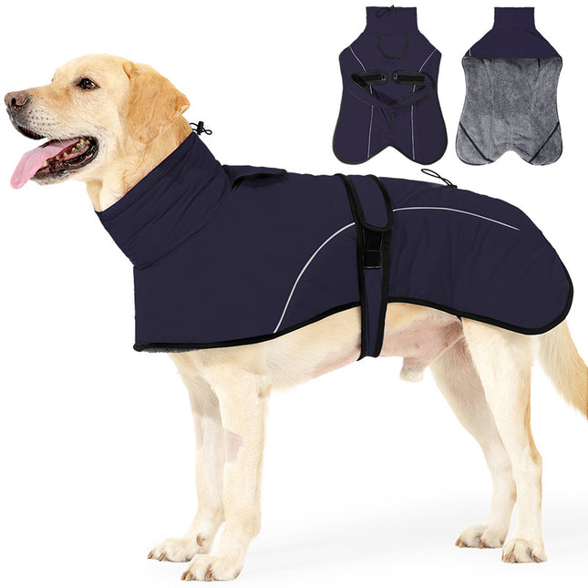XL Size Dark Blue Winter Waterproof Dog Puffer Vest with Adjustable Neckline/Belt and Leash Access