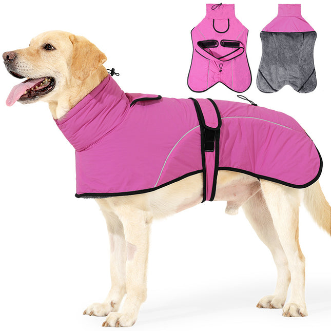 M Size Rose Red Winter Waterproof Dog Puffer Vest with Adjustable Neckline/Belt and Leash Access