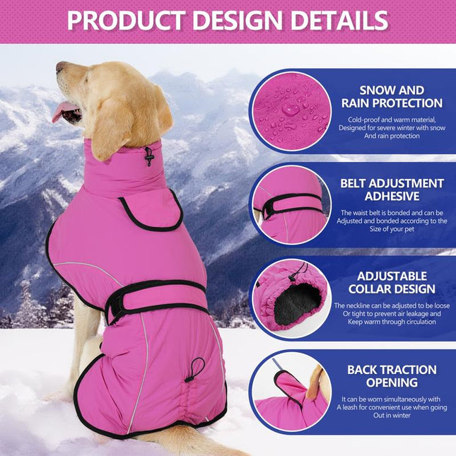 M Size Rose Red Winter Waterproof Dog Puffer Vest with Adjustable Neckline/Belt and Leash Access – product detail