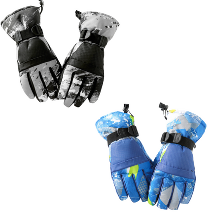 2-Pair Winter Waterproof Touchscreen Ski Gloves - Anti-Slip Thermal Mitts for Men & Women (Black & Blue Graffiti Print)