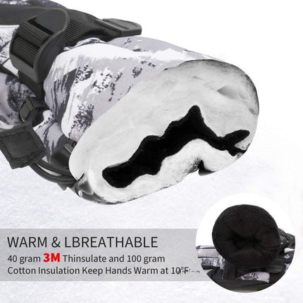 2-Pair Winter Waterproof Touchscreen Ski Gloves - Anti-Slip Thermal Mitts for Men & Women (Black & Blue Graffiti Print)