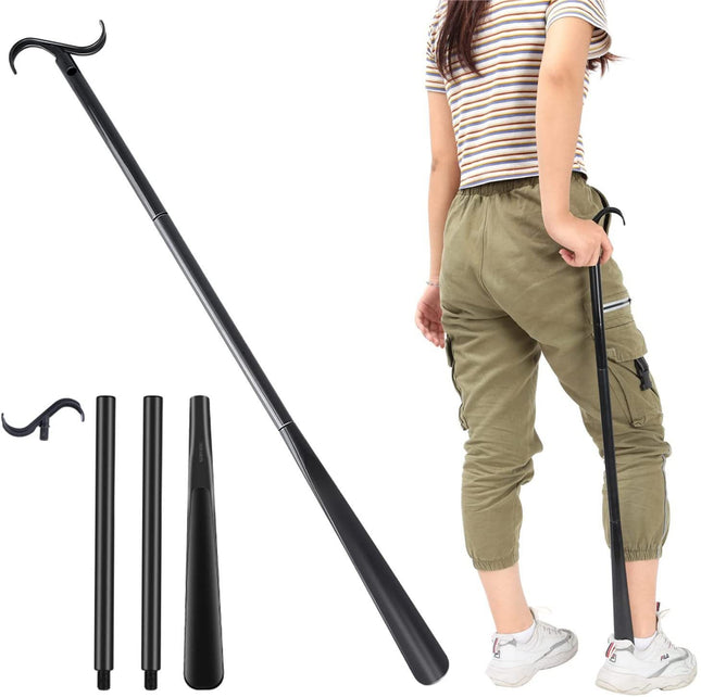 2-Pack Black Portable Dressing Aid Stick & Long-Handled Shoe Horn (3-Section V888-ELOSUNG49305