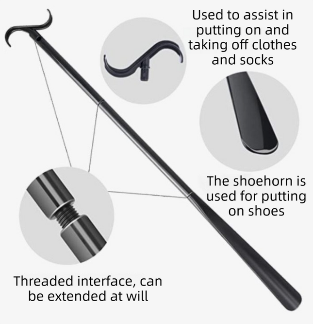 2-Pack White Blue Portable Dressing Aid Stick & Long-Handled Shoe Horn (3-Section – product detail