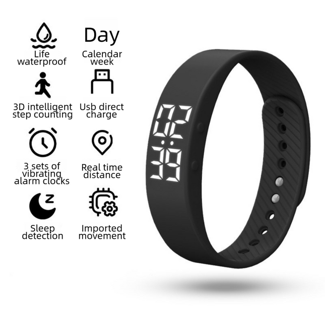 Black Silent Vibration Alarm Smart Silicone Wristband with 3-Alarm Settings
