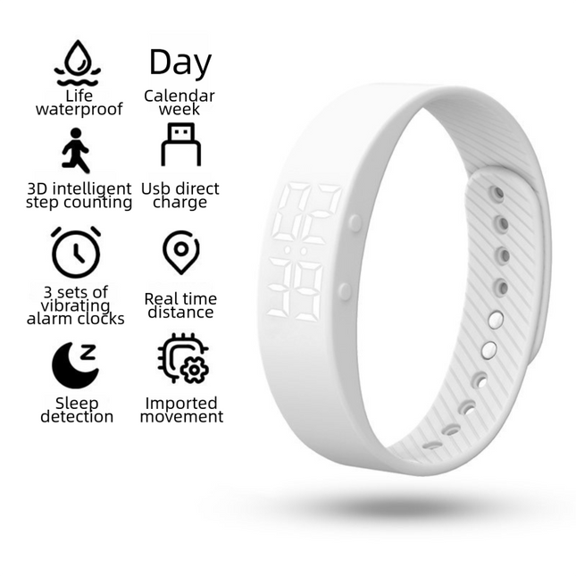 White Silent Vibration Alarm Smart Silicone Wristband with 3-Alarm Settings