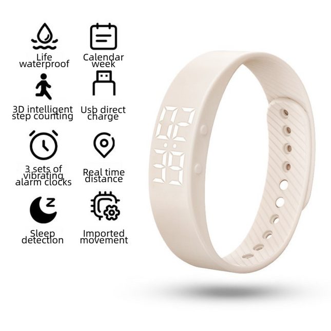 Beige Silent Vibration Alarm Smart Silicone Wristband with 3-Alarm Settings
