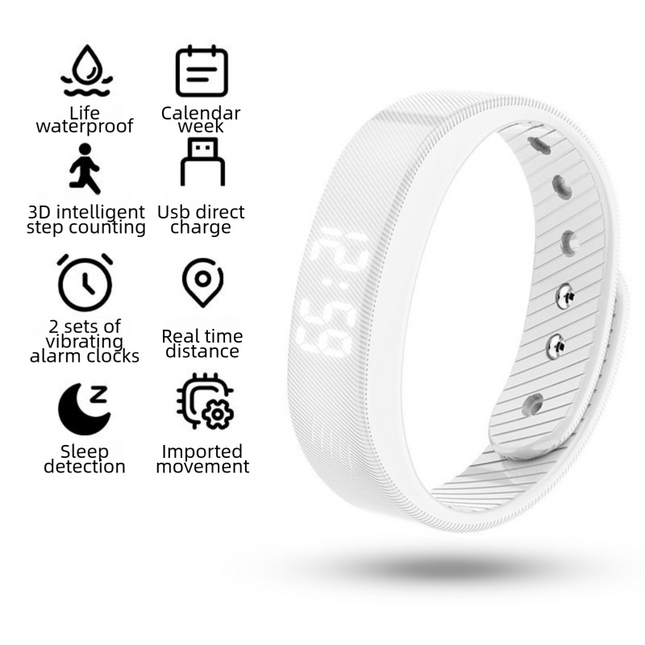 White Silent Vibration Alarm Smart Silicone Wristband with 3-Alarm Settings