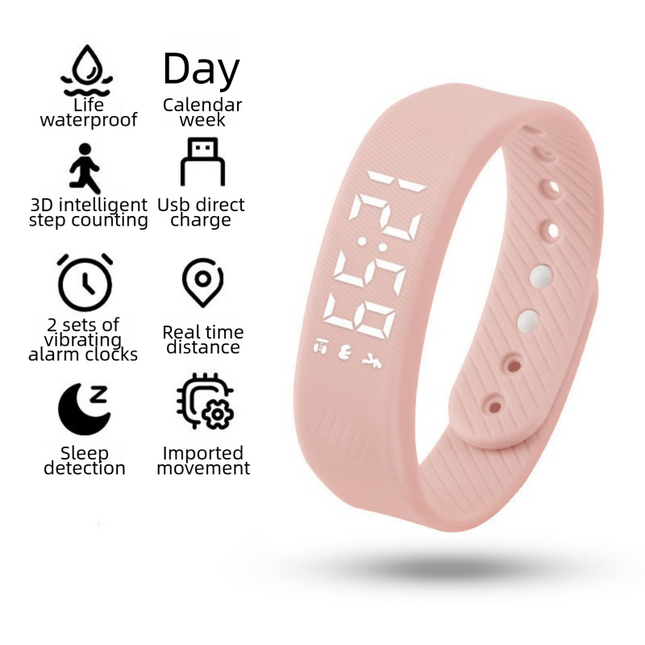Pink Silent Vibration Alarm Smart Silicone Wristband with 3-Alarm Settings