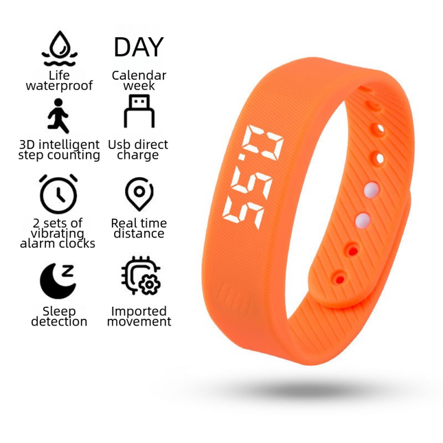 Orange Silent Vibration Alarm Smart Silicone Wristband with 3-Alarm Settings