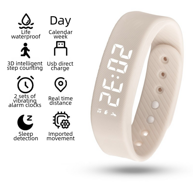 Beige Silent Vibration Alarm Smart Silicone Wristband with 3-Alarm Settings