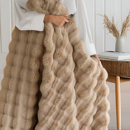 Brown Luxury Tuscany Fleece Rabbit Fur Bubble Blanket - Double-Sided Thickened Soft Plush Extra Large Bedding Set(200x230 CM Large Blanket + 2 Pack 45x45 CM Cushion Cover)