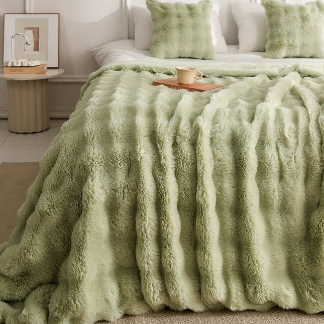 2-Pack Green Luxury Tuscany Fleece Rabbit Fur Bubble Blanket (45 x 45 CM)