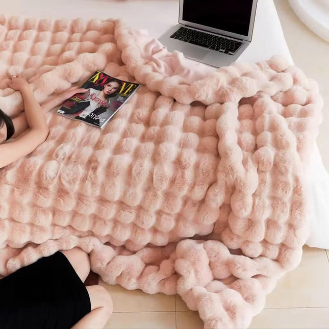 2-Pack Pink Luxury Tuscany Fleece Rabbit Fur Bubble Blanket (45 x 45 CM)