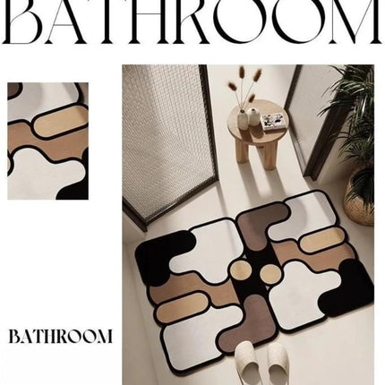Ultra-Absorbent Instant Dry Diatom Mud Bathroom Mat (50 x 80 CM) - Puzzle Decor Anti-Slip Rubber Rug for Kitchen, Entryway & Shower(Style A)