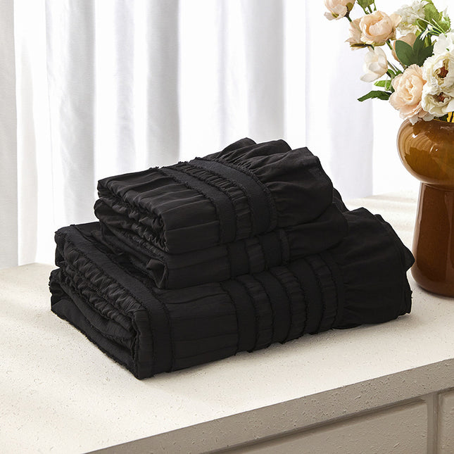 Black Elegant Ruffle Seersucker Duvet Cover with 2PCS Pillow Shams – product detail