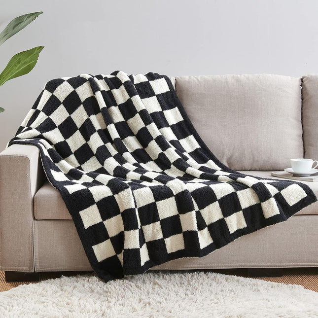 Black and White Premium Knitted Checkerboard Throw Blanket(130 x 150 CM)
