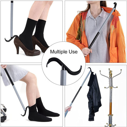 Portable Complete Independent Living Mobility Kit - No-Bend Three Finger Sock Aid & Blue Extendable 3-in-1 Dressing Hook with Shoe Horn
