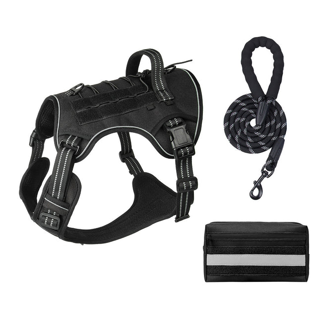 3-Piece Black Tactical Dog Harness Set (L Size)