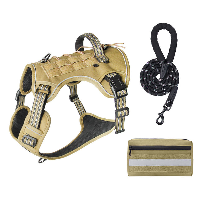 3-Piece Khaki Tactical Dog Harness Set (M Size)