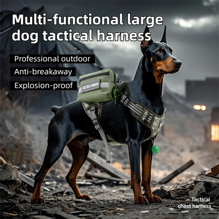 3-Piece Green Tactical Dog Harness Set (S Size) - Heavy Duty No-Pull Vest with Detachable Tactical Pouch & Climbing Rope Leash