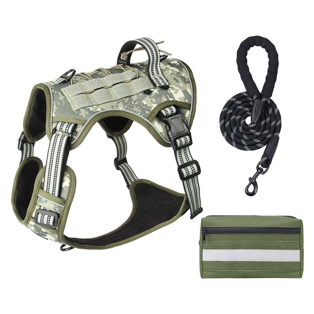 3-Piece Camouflage Tactical Dog Harness Set (S Size)