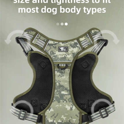3-Piece Camouflage Tactical Dog Harness Set (S Size) - Heavy Duty No-Pull Vest with Detachable Tactical Pouch & Climbing Rope Leash