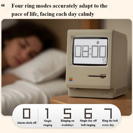 Retro Computer Style Desktop Maclock - Interactive Floppy Disk Switch, 5 Alarm Settings, 3 Display Modes and Stepless Brightness Control