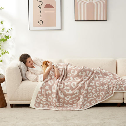 Leopard Print Checkerboard Flannel Throw Blanket(Small 70 x 100 CM) - Anti-Pilling Trendy Soft Plush Blanket for Bed, Sofa & Travel