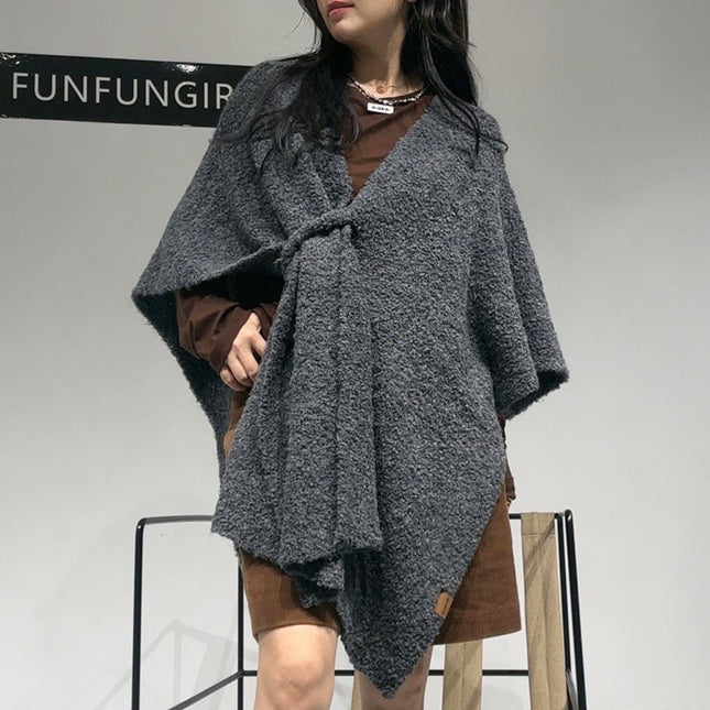 Grey Premium Knitted Wool Blend Poncho
