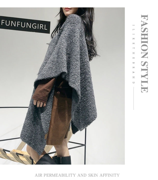 Grey Premium Knitted Wool Blend Poncho – product detail