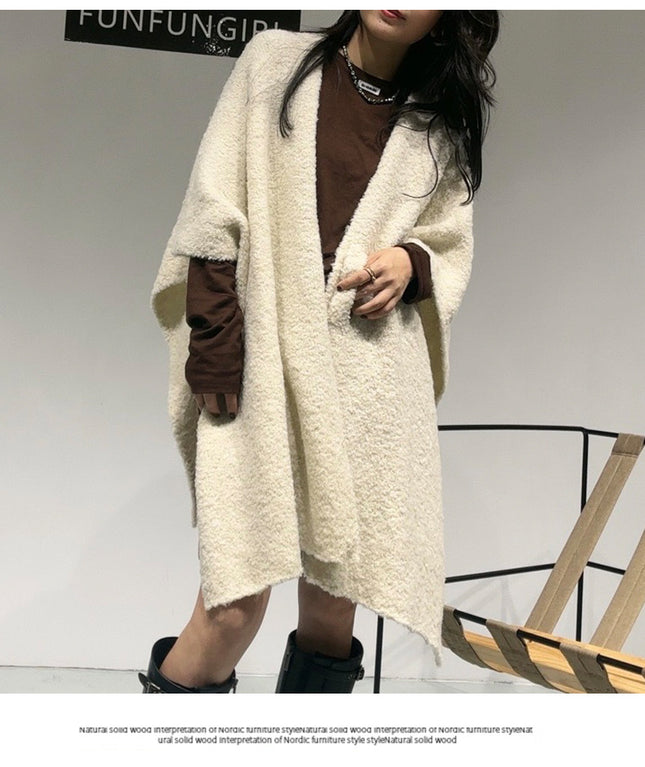 Beige Premium Knitted Wool Blend Poncho