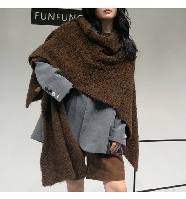 Brown Premium Knitted Wool Blend Poncho