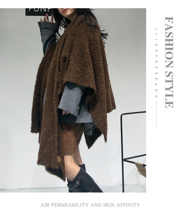 Brown Premium Knitted Wool Blend Poncho – product detail