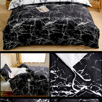 4-Piece Black Silhouette Printed Soft-Touch Brushed Bedding Set for 1.5M Bed: 175 x 220 CM Duvet Cover, 150 x 200 (+25) CM Deep Pocket Fitted Sheet & 2PC 50 x 75 CM Pillowcases