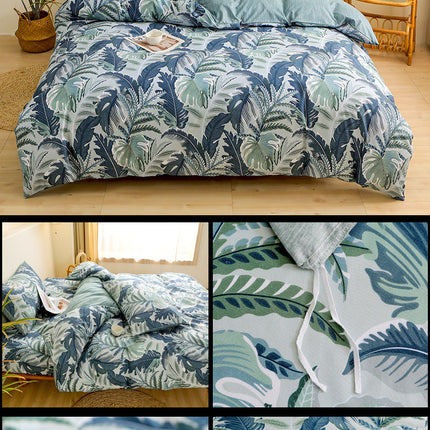 4-Piece Tropical Jungle Printed Soft-Touch Brushed Bedding Set for 1.5M Bed: 175 x 220 CM Duvet Cover, 150 x 200 (+25) CM Deep Pocket Fitted Sheet & 2PC 50 x 75 CM Pillowcases