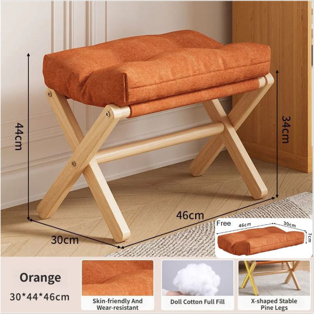 Orange Foldable Ottoman & Padded Footstool with Velcro Stability & Spare Cusion