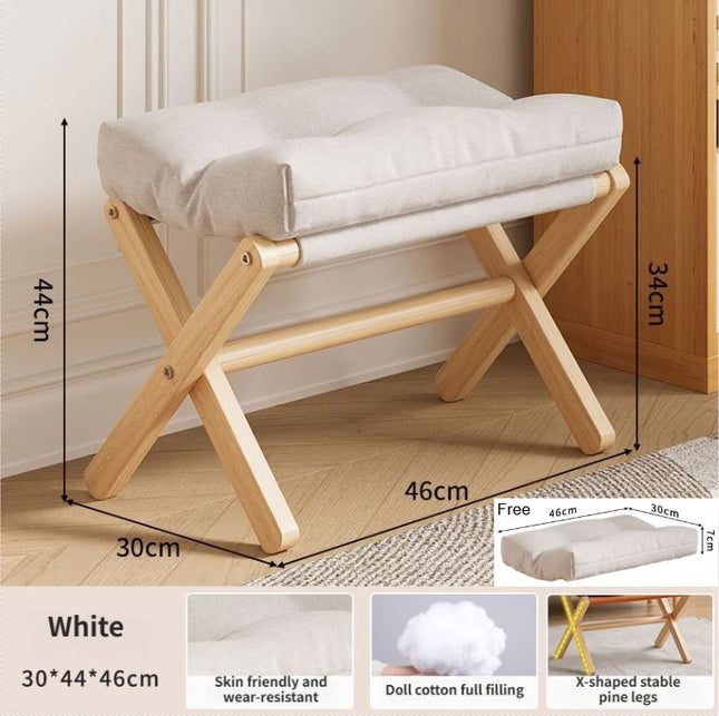 White Foldable Ottoman & Padded Footstool with Velcro Stability & Spare Cusion