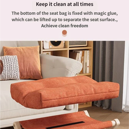 Brown Foldable Ottoman & Padded Footstool with Velcro Stability & Spare Cusion - Cotton Linen Portable Office Leg Rest & Entryway Shoe Stool