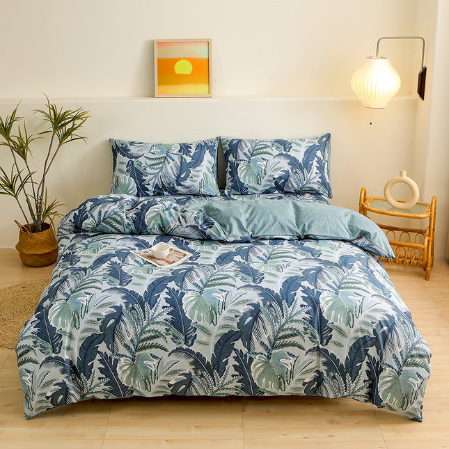 4-Piece Tropical Jungle Printed Soft-Touch Brushed Bedding Set for 1.8M Bed 200 x 230 CM