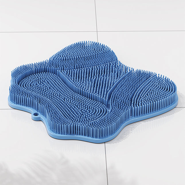 Blue 3D Butterfly Silicone Bath Massage Mat with Suction Cup & Dual-Zone Massage Bristles